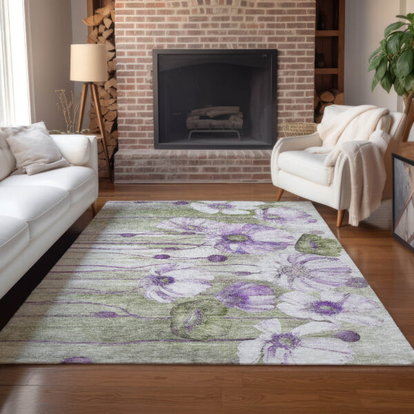 5' X 8' Purple And Lavender Floral Washable Indoor Outdoor Area Rug