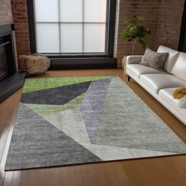 9' X 12' Sage Green And Charcoal Abstract Washable Indoor Outdoor Area Rug