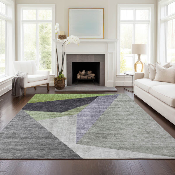 9' X 12' Sage Green And Charcoal Abstract Washable Indoor Outdoor Area Rug