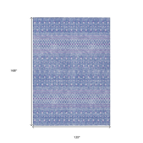 10' X 14' Sky Blue Purple And Ivory Tribal Washable Indoor Outdoor Area Rug