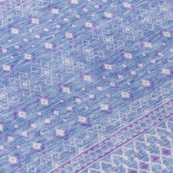 10' X 14' Sky Blue Purple And Ivory Tribal Washable Indoor Outdoor Area Rug