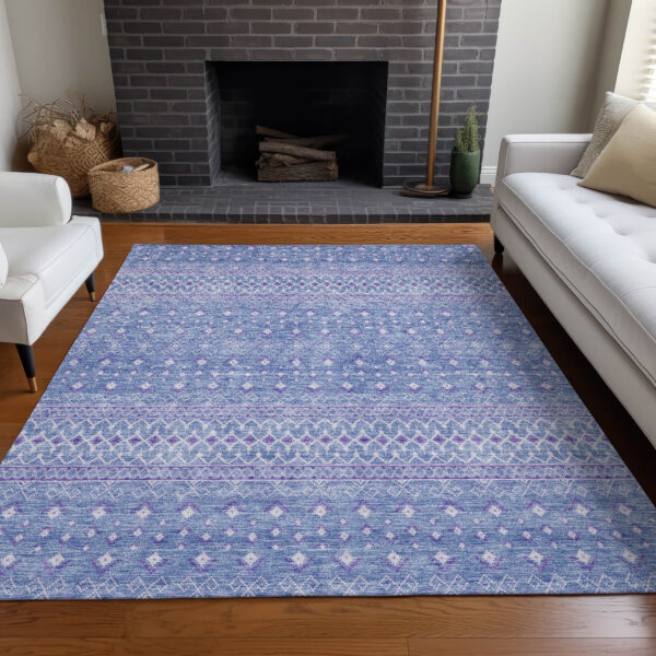 10' X 14' Sky Blue Purple And Ivory Tribal Washable Indoor Outdoor Area Rug