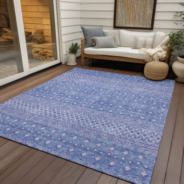 10' X 14' Sky Blue Purple And Ivory Tribal Washable Indoor Outdoor Area Rug