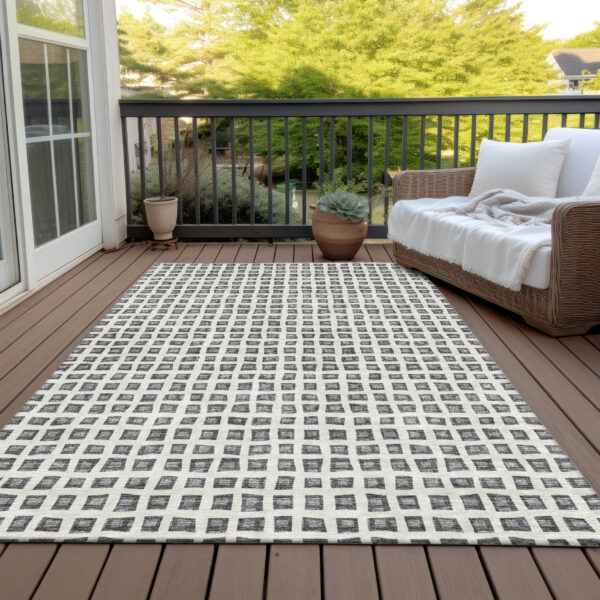 10' X 14' Gray Charcoal And Silver Geometric Washable Indoor Outdoor Area Rug