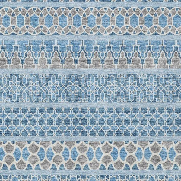 10' X 14' Sky Blue And Denim Blue Quatrefoil Washable Indoor Outdoor Area Rug