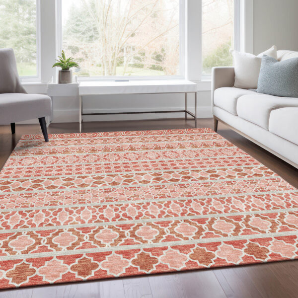 3' X 5' Salmon Beige And Copper Quatrefoil Washable Indoor Outdoor Area Rug