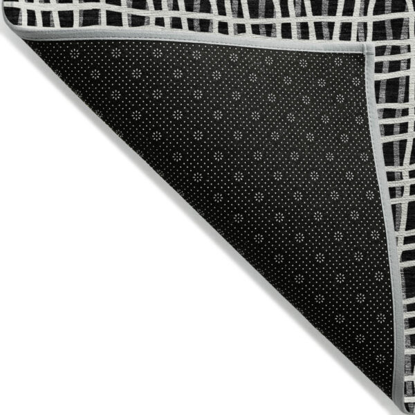 9' X 12' Black Gray And Ivory Striped Washable Indoor Outdoor Area Rug