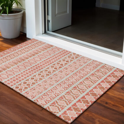 3' X 5' Salmon Beige And Copper Quatrefoil Washable Indoor Outdoor Area Rug