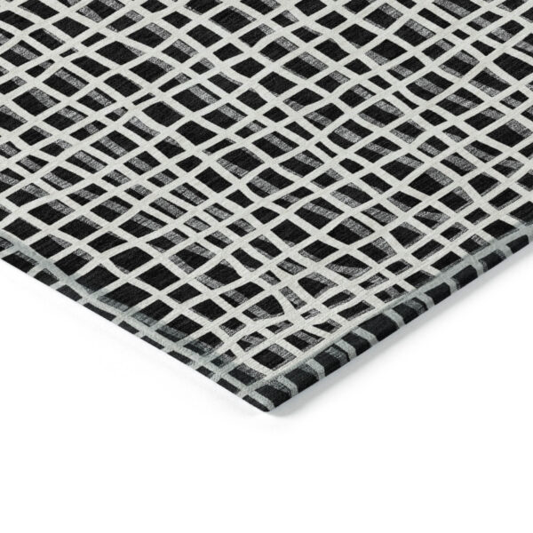9' X 12' Black Gray And Ivory Striped Washable Indoor Outdoor Area Rug