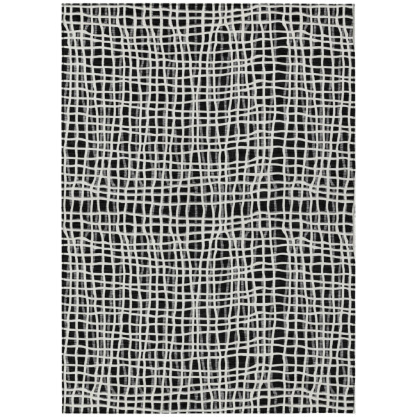9' X 12' Black Gray And Ivory Striped Washable Indoor Outdoor Area Rug