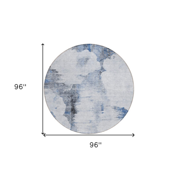 8' Navy Blue And Ivory Round Abstract Washable Indoor Outdoor Area Rug