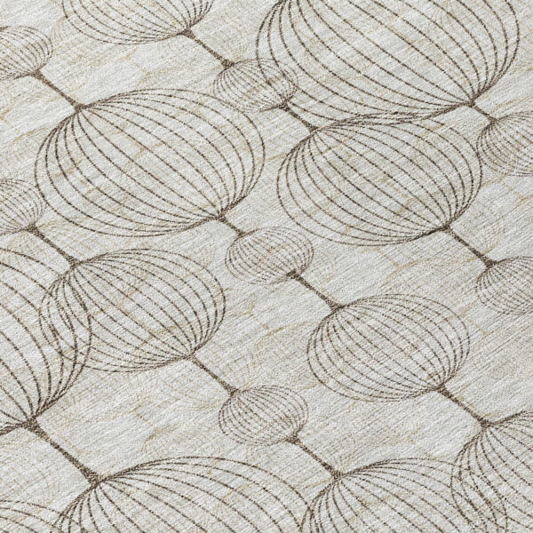 8' Beige And Brown Round Geometric Washable Indoor Outdoor Area Rug