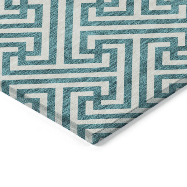 8' X 10' Teal Blue And Ivory Geometric Washable Indoor Outdoor Area Rug