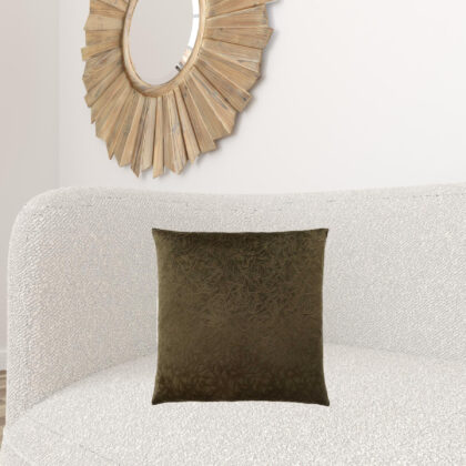 18" X 18" Dark Green Velvet Polyester Floral Zippered Pillow