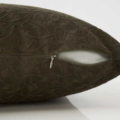18" X 18" Dark Green Velvet Polyester Floral Zippered Pillow