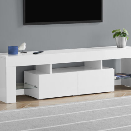 63" White Cabinet Enclosed Storage TV Stand