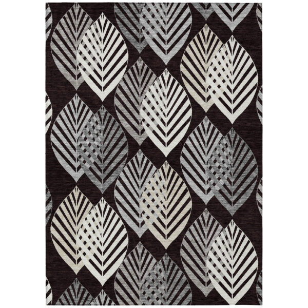 8' X 10' Black Silver And Charcoal Floral Washable Indoor Outdoor Area Rug