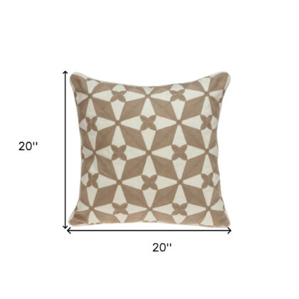 20" X 7" X 20" Transitional Beige And White Cotton Pillow Cover With Poly Insert