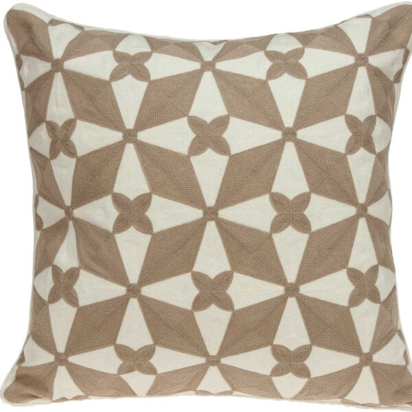 20" X 7" X 20" Transitional Beige And White Cotton Pillow Cover With Poly Insert