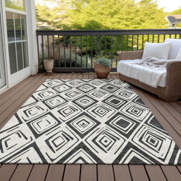 8' X 10' Ivory And Black Geometric Washable Indoor Outdoor Area Rug