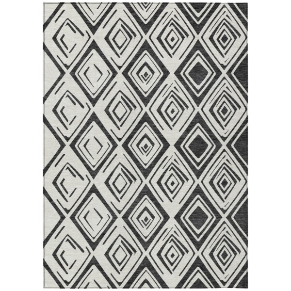 8' X 10' Ivory And Black Geometric Washable Indoor Outdoor Area Rug