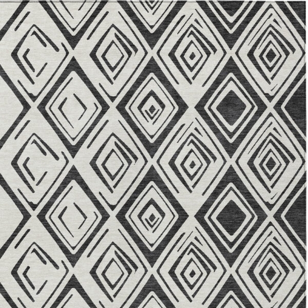 8' X 10' Ivory And Black Geometric Washable Indoor Outdoor Area Rug