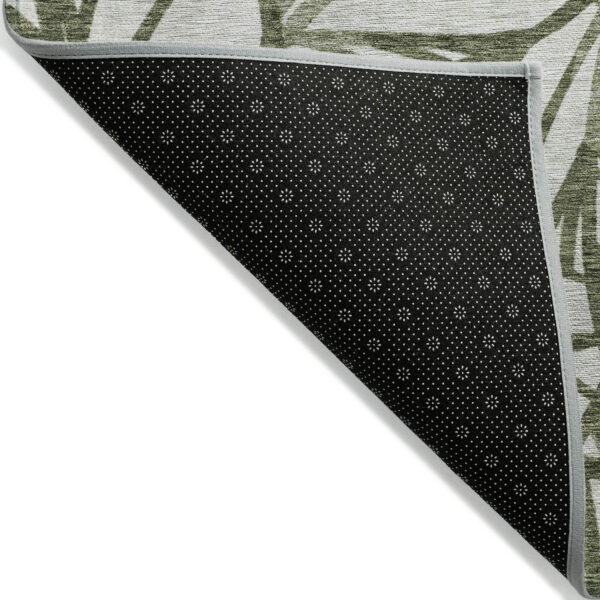 8' Olive Green And Beige Round Floral Washable Indoor Outdoor Area Rug
