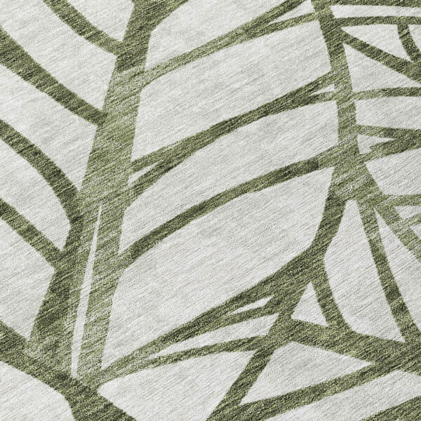 8' Olive Green And Beige Round Floral Washable Indoor Outdoor Area Rug