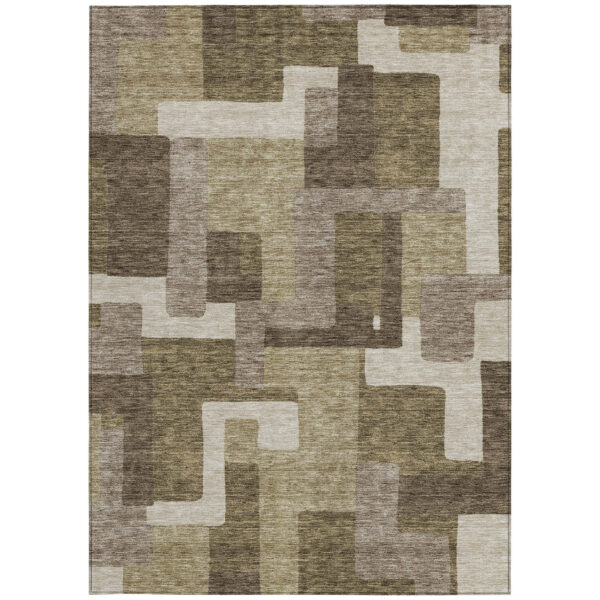 3' X 5' Brown And Beige Abstract Washable Indoor Outdoor Area Rug