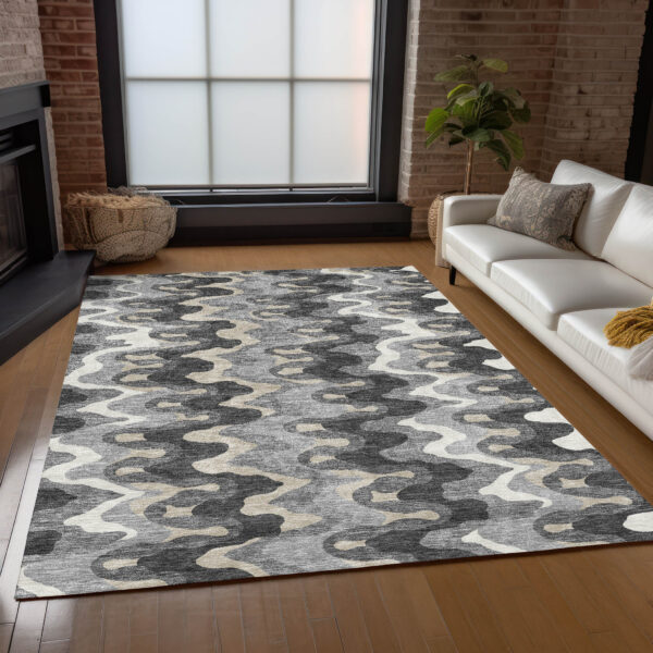 8' X 10' Gray Silver And Charcoal Abstract Washable Indoor Outdoor Area Rug