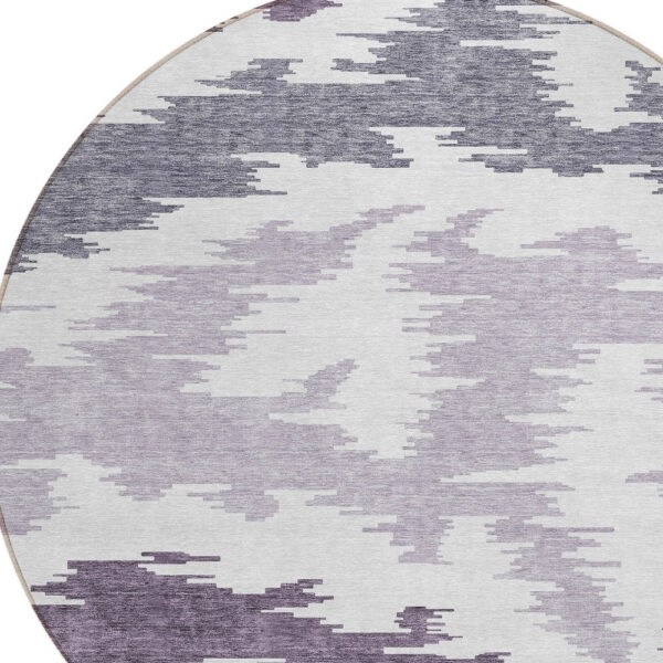 8' Purple Lavender And Ivory Round Abstract Washable Indoor Outdoor Area Rug