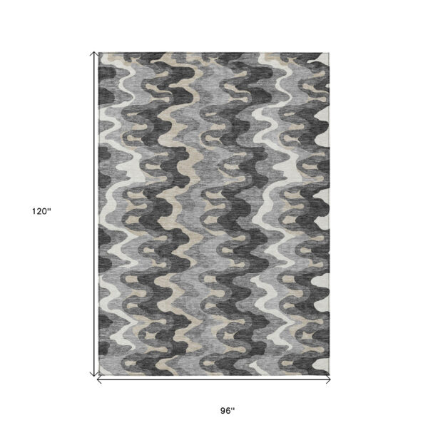 8' X 10' Gray Silver And Charcoal Abstract Washable Indoor Outdoor Area Rug