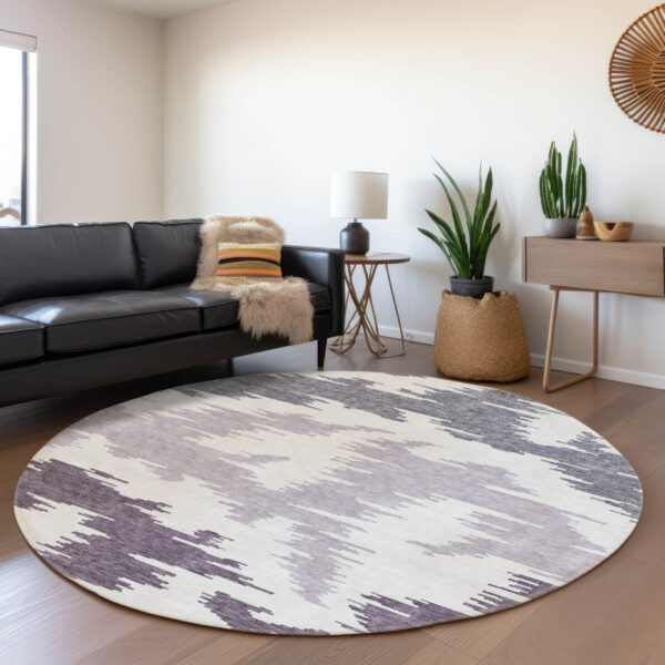 8' Purple Lavender And Ivory Round Abstract Washable Indoor Outdoor Area Rug