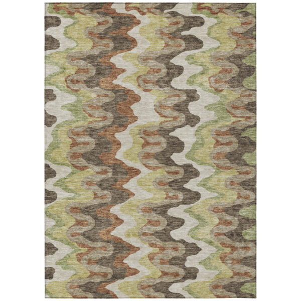 3' X 5' Chocolate Copper And Artichoke Green Abstract Washable Indoor Outdoor Area Rug