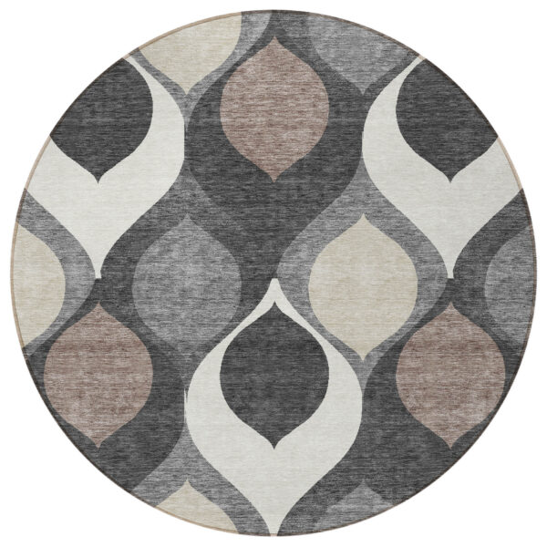 8' Gray Beige And Taupe Round Ogee Washable Indoor Outdoor Area Rug