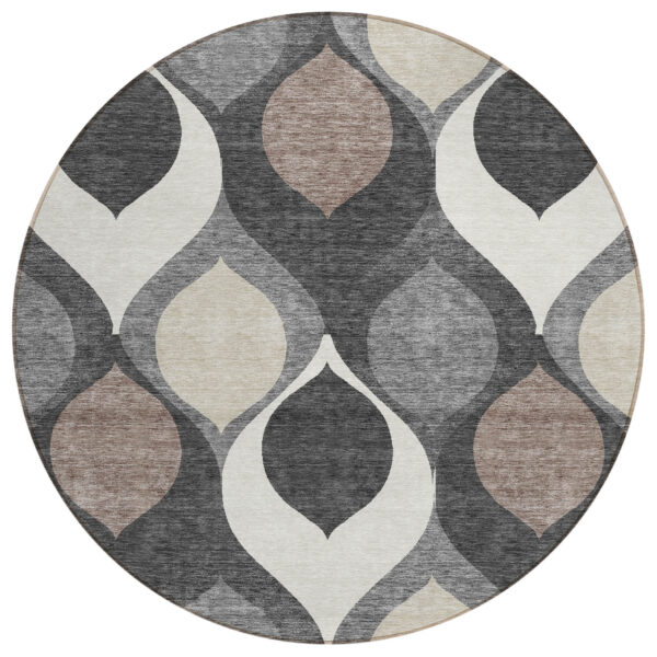 8' Gray Beige And Taupe Round Ogee Washable Indoor Outdoor Area Rug