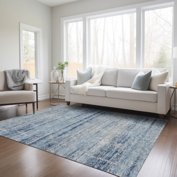 9' X 12' Sky Blue And Navy Blue Abstract Washable Indoor Outdoor Area Rug