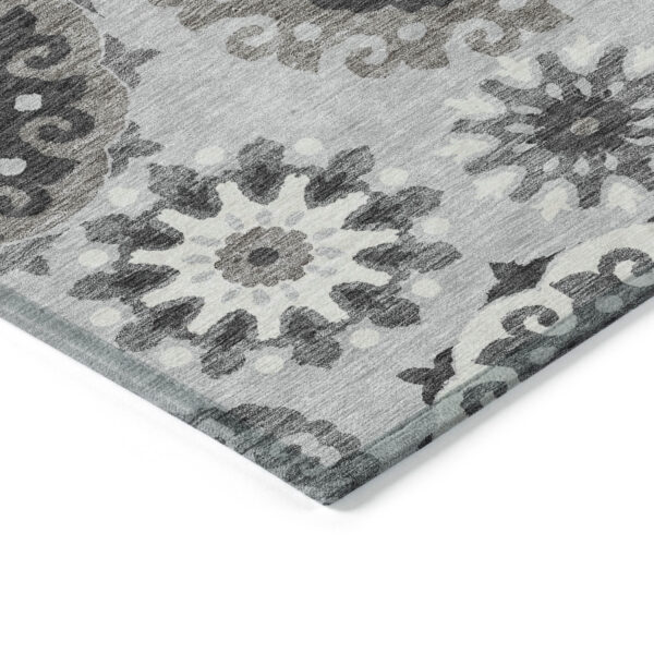 3' X 5' Silver Gray And Ivory Floral Medallion Washable Indoor Outdoor Area Rug