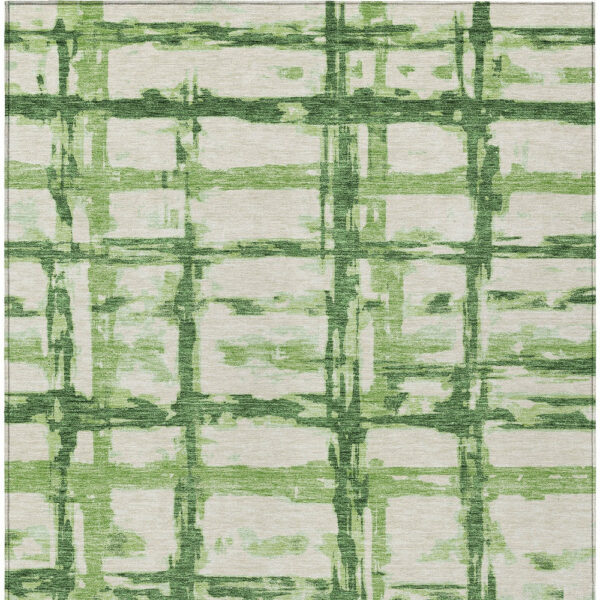 3' X 5' Artichoke Green And Emerald Striped Washable Indoor Outdoor Area Rug