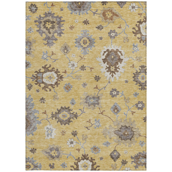 3' X 5' Gold Ivory And Brown Floral Washable Indoor Outdoor Area Rug