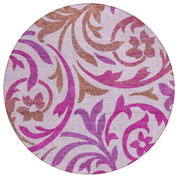 8' Lavender Blush And Purple Round Floral Washable Indoor Outdoor Area Rug