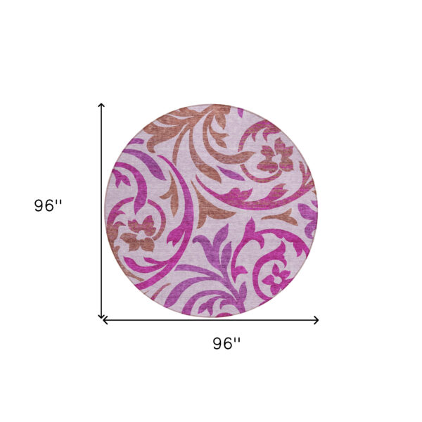 8' Lavender Blush And Purple Round Floral Washable Indoor Outdoor Area Rug