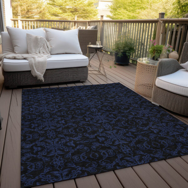10' X 14' Blue And Navy Blue Medallion Washable Indoor Outdoor Area Rug