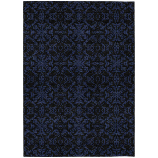 10' X 14' Blue And Navy Blue Medallion Washable Indoor Outdoor Area Rug