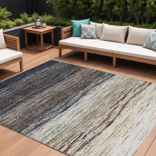9' X 12' Beige Ivory And Brown Ombre Washable Indoor Outdoor Area Rug