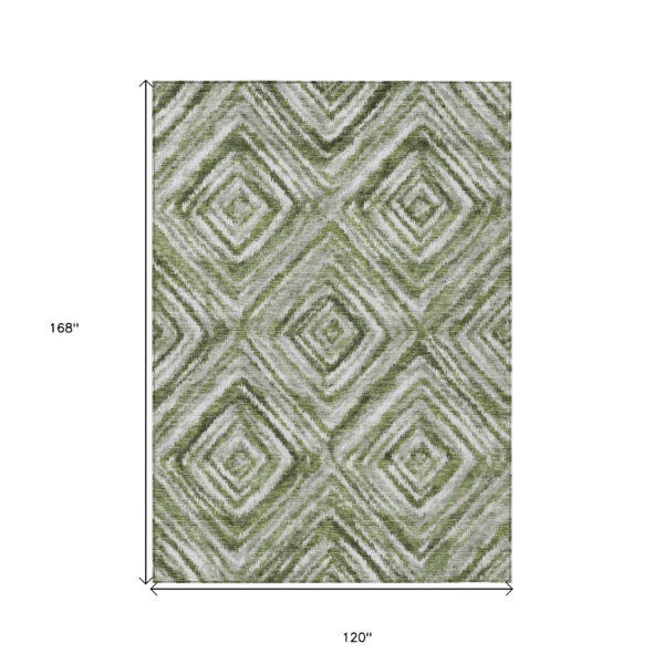 10' X 14' Artichoke Green Green And Sage Geometric Washable Indoor Outdoor Area Rug