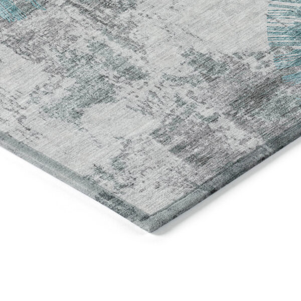 9' X 12' Teal Blue Aqua And Gray Abstract Washable Indoor Outdoor Area Rug