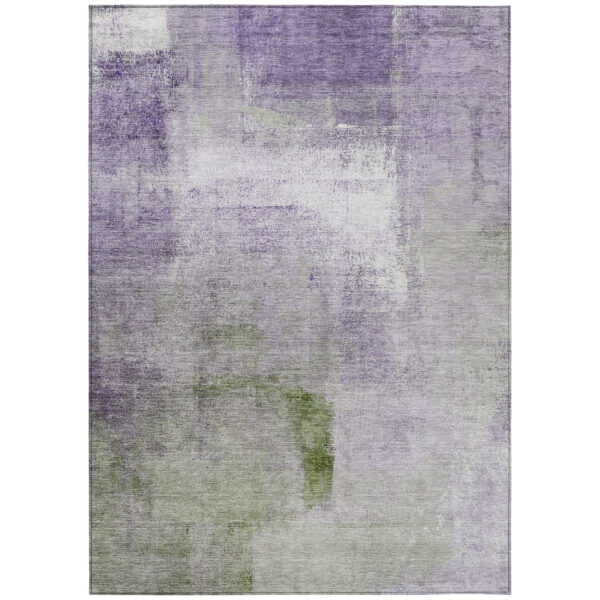 9' X 12' Purple Lavender And Green Abstract Washable Indoor Outdoor Area Rug