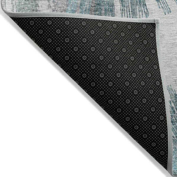9' X 12' Teal Blue Aqua And Gray Abstract Washable Indoor Outdoor Area Rug