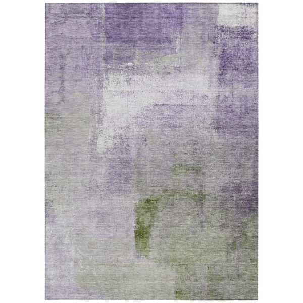 9' X 12' Purple Lavender And Green Abstract Washable Indoor Outdoor Area Rug